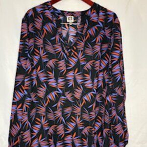 ANNE KLEIN Women’s V-Neck Long Sleeve Colorful Palm Leaves Tunic Blouse 2X